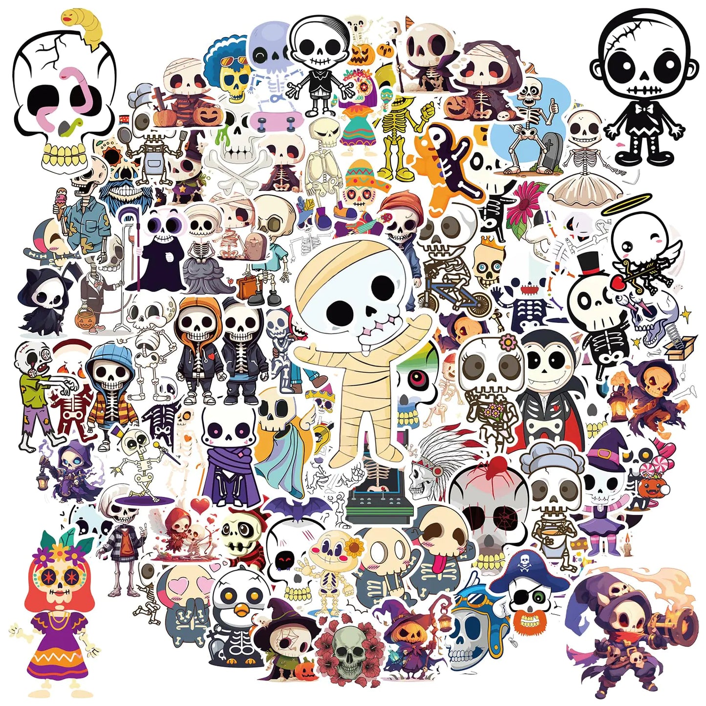 100pcs Skull Stickers for Adults Skeleton Stickers Sugar Skull Decals Stickers Day of The Dead Stickers Horror Stickers Water Proof Vinyl Sticker for Water Bottles Laptop Scrapbook Bike Computer