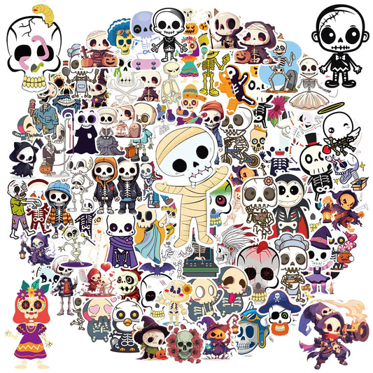 100pcs Skull Stickers for Adults Skeleton Stickers Sugar Skull Decals Stickers Day of The Dead Stickers Horror Stickers Water Proof Vinyl Sticker for Water Bottles Laptop Scrapbook Bike Computer